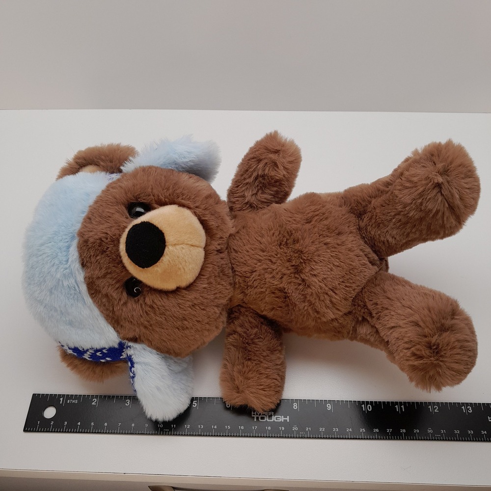 Aurora Brown Teddy Bear Plush Blue Knit Trapper Hat Winter Snowflake Stuffed Toy - Picture 6 of 6